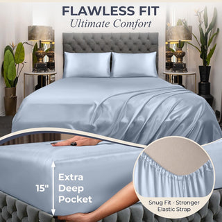 FizzyNest Satin Sheets Bed Set 4 Pcs-Elegant Satin Bed Sheets