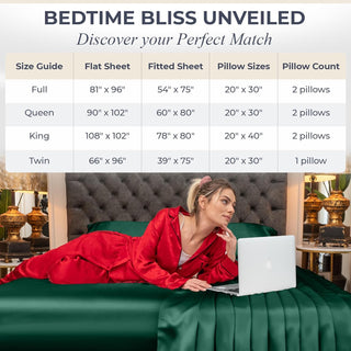 FizzyNest Satin Sheets Bed Set 4 Pcs Silky & Luxuriously Soft Satin Bedding (Dark Green)