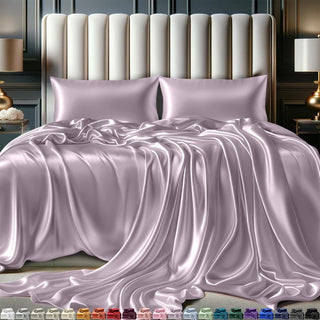 FizzyNest Satin Sheets Bed Set 4 Pcs Silky Soft Satin Sheets(Lavender)