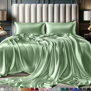 FizzyNest Satin SheetsBed Set 4 Pcs Silky Soft Satin (Sage Green)