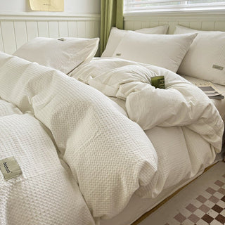 FizzyNest Waffle Weave Pure Cotton Bedding Set，Cozy Comfort in Olive Green